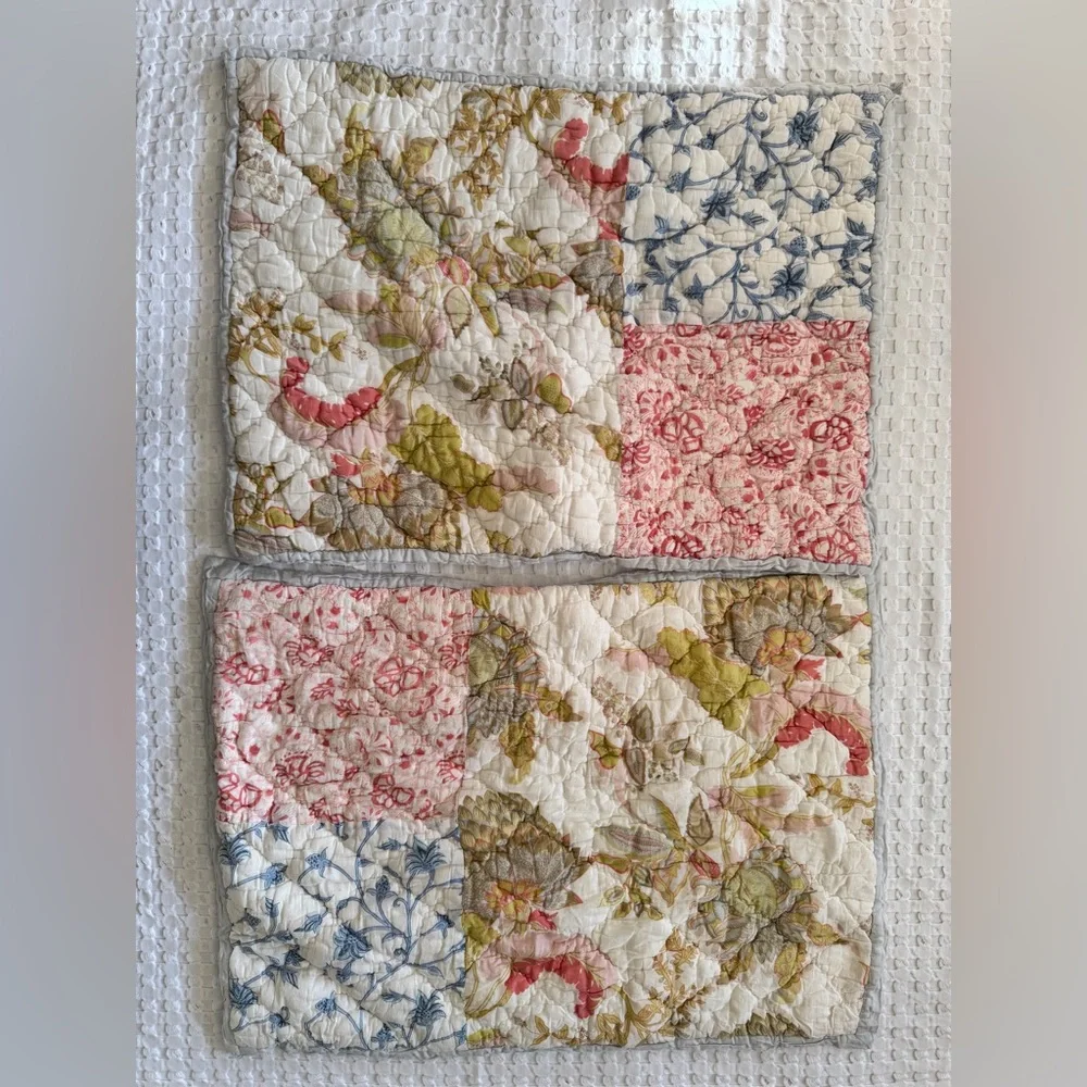 Pottery‎ Barn Rare Floral Patchwork Quilted Pillow Sham Set Cottagecore Cotton